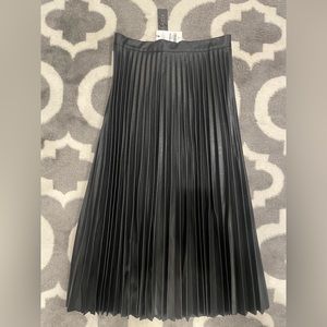 Faux leather pleated A-line skirt